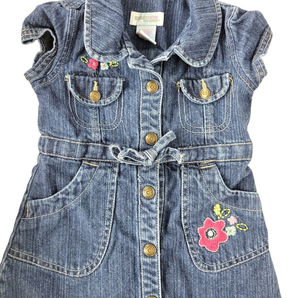 Genuine Kids from OshKosh Girls Blue Denim Floral Button Dress Size 2T - Picture 4 of 9
